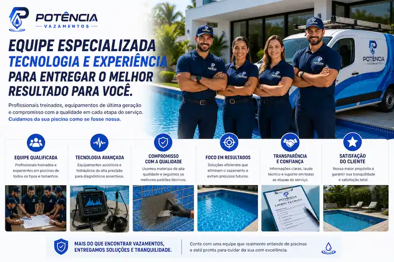 Equipe especializada em caça vazamento de piscinas