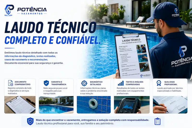 Laudo técnico de caça vazamento em piscina