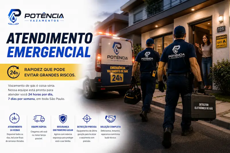 Equipe da Potência Vazamentos chegando para atendimento emergencial de vazamento de gás