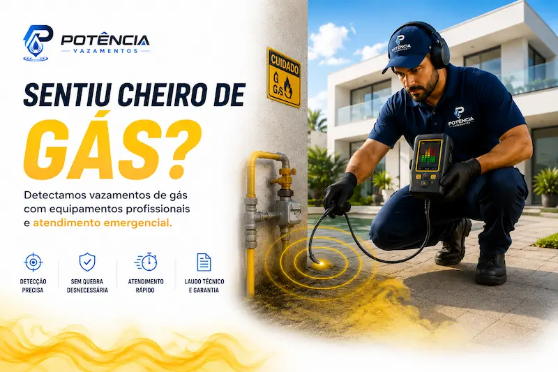 Técnico realizando detecção eletrônica de vazamento de gás em São Paulo